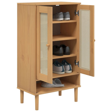 Szafka na buty Vidaxx senja 59,5x35x107 cm rattan imitująca drewno sosnowe brązowa