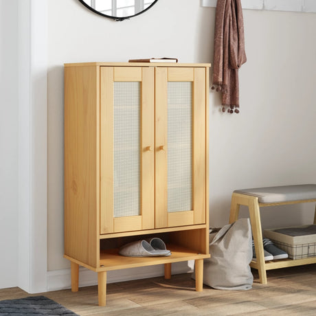 Szafka na buty Vidaxx senja 59,5x35x107 cm rattan imitująca drewno sosnowe brązowa