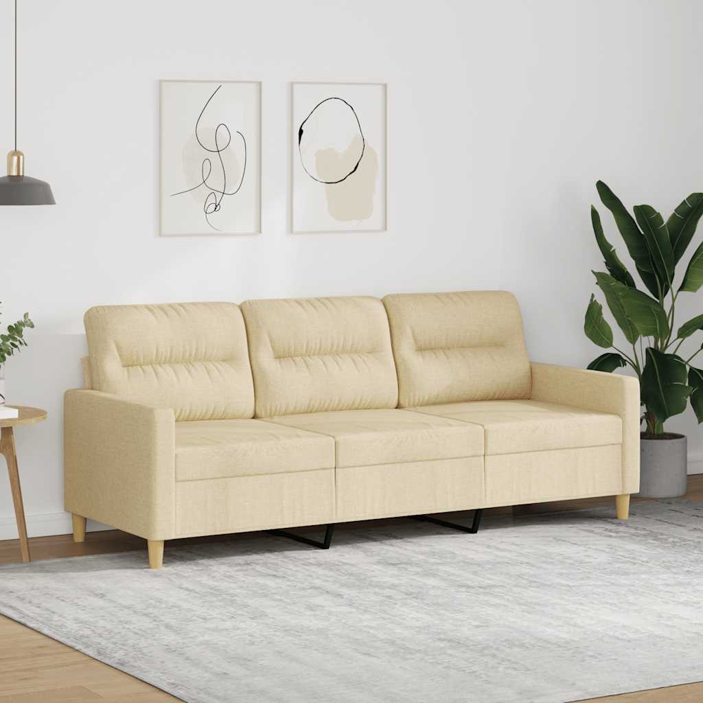 Vidaxl driezitsbank 180 cm stof crèmekleurig