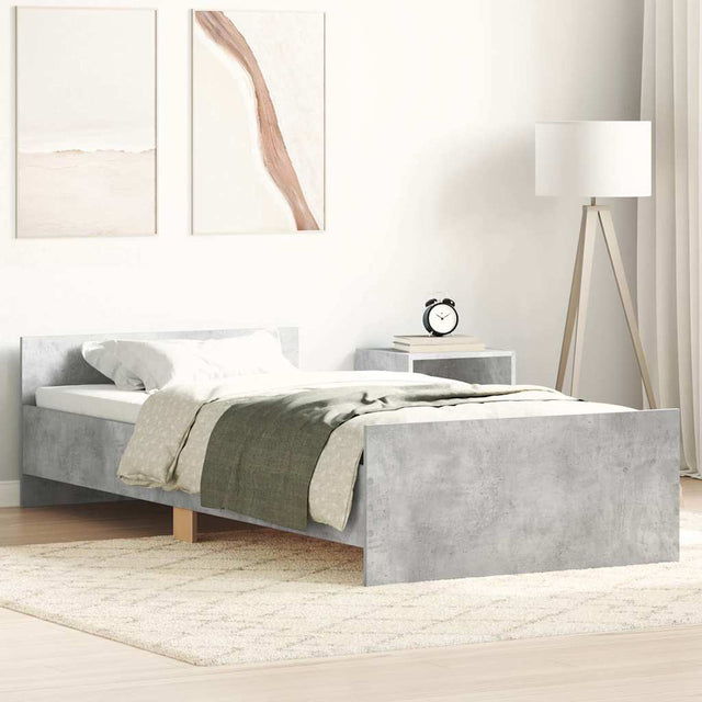 Vidaxl bedframe bewerkt hout betongrijs 75x190 cm