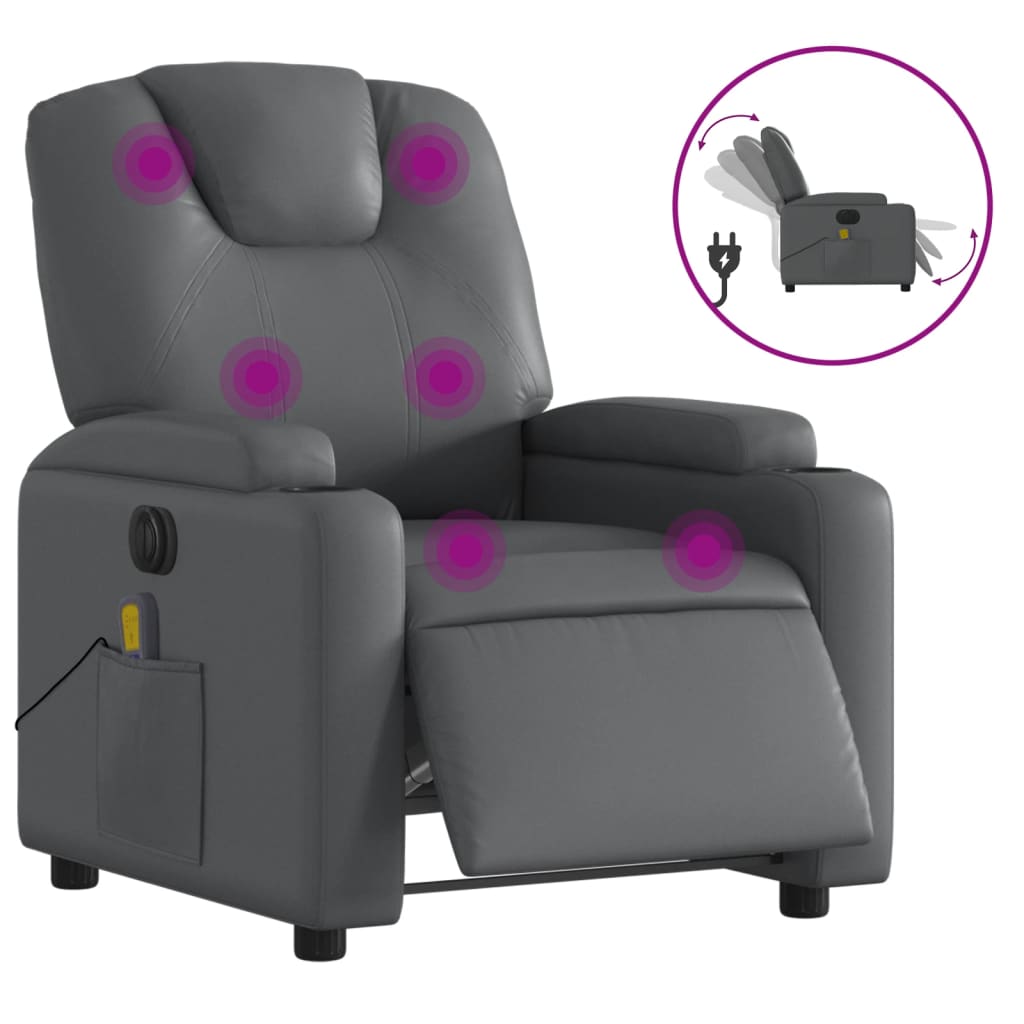 Vidaxl massagestoel verstelbaar elektrisch kunstleer grijs