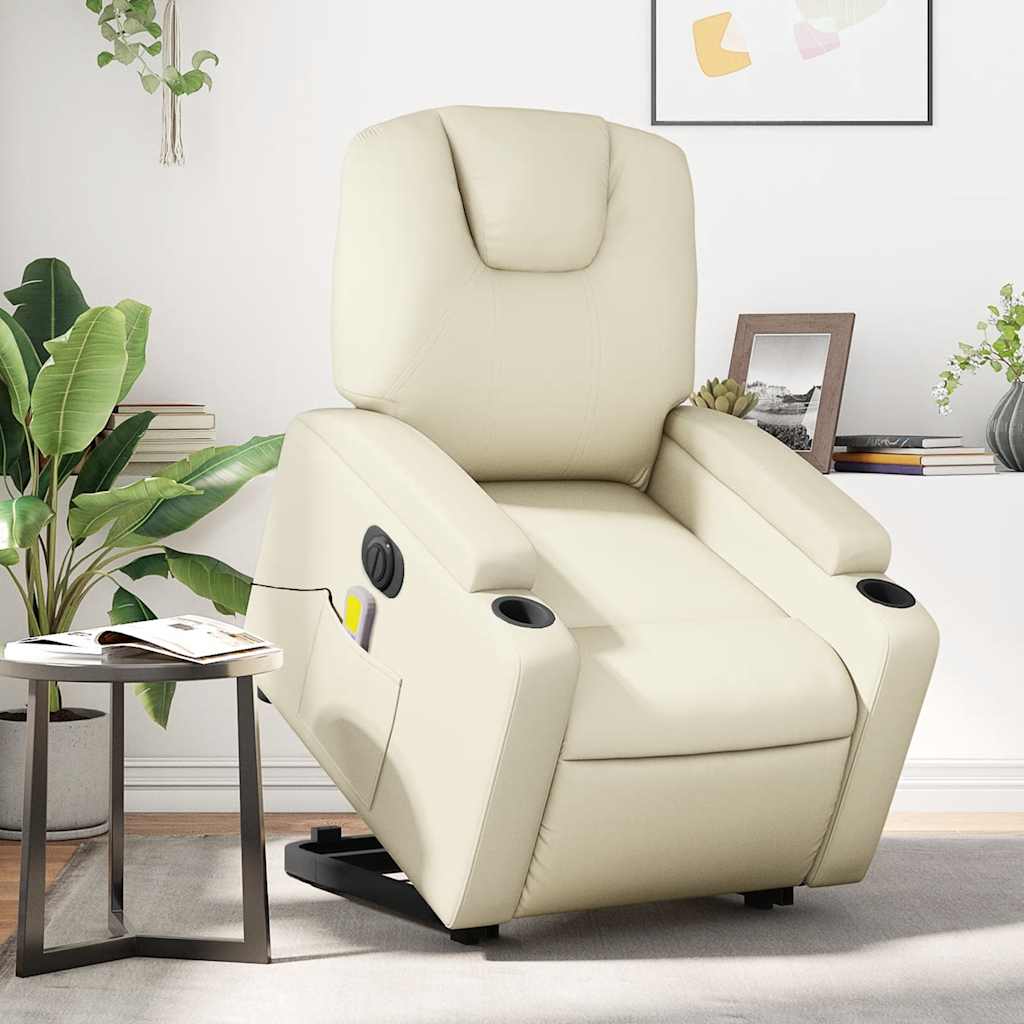 Vidaxl sta-op-massagestoel elektrisch kunstleer crèmekleurig