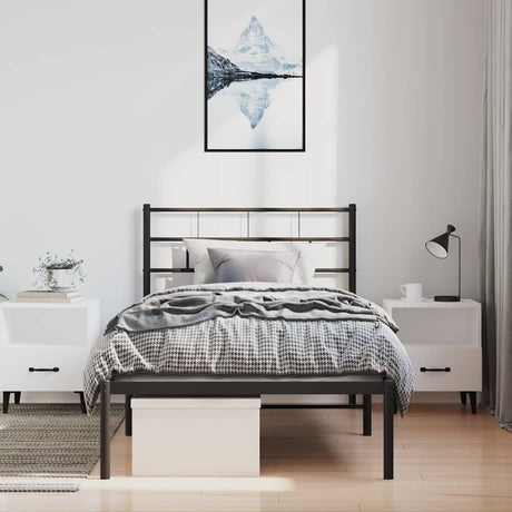 Vidaxl bedframe met hoofdbord metaal zwart 100x190 cm