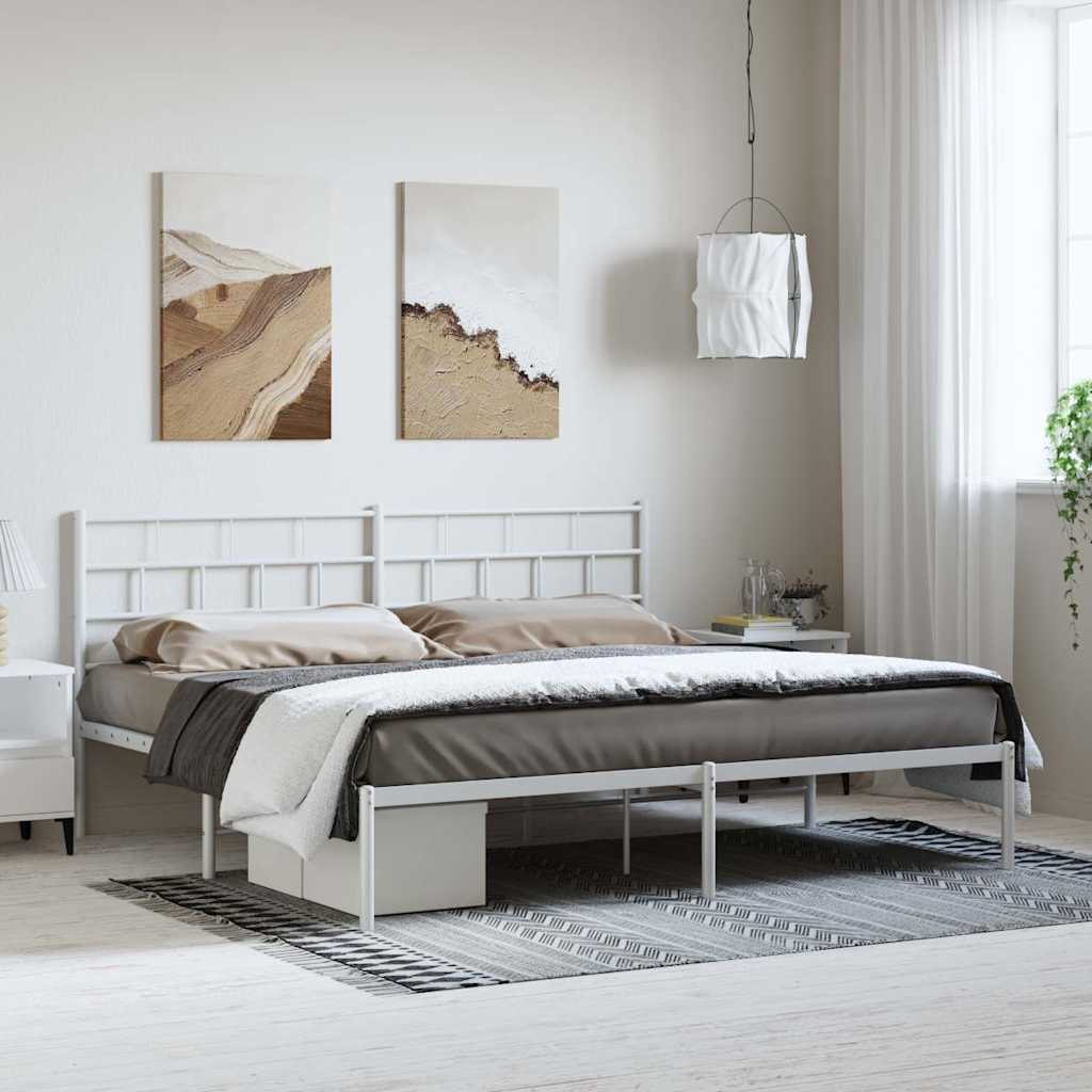 Vidaxl bedframe met hoofdbord metaal wit 193x203 cm