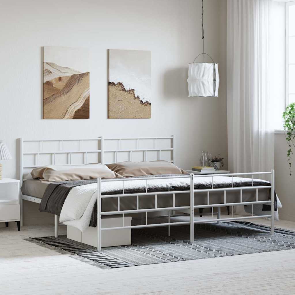 Vidaxl bedframe met hoofd- en voeteneinde metaal wit 193x203 cm