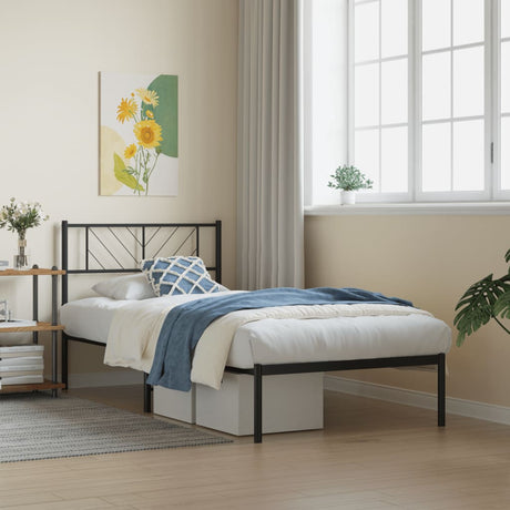 Vidaxl bedframe met hoofdbord metaal zwart 75x190 cm