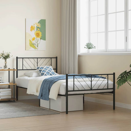Vidaxl bedframe met hoofd- en voeteneinde metaal zwart 90x200 cm