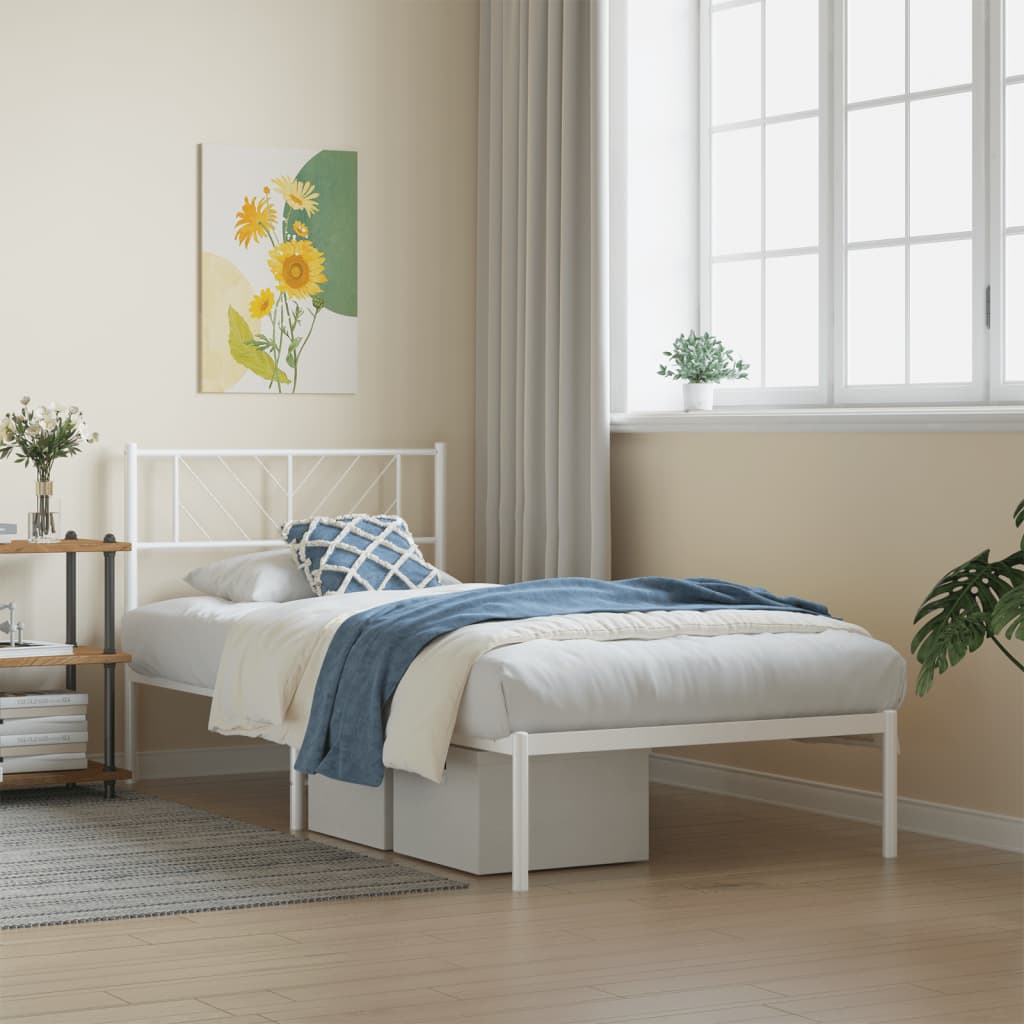 Vidaxl bedframe met hoofdbord metaal wit 90x200 cm