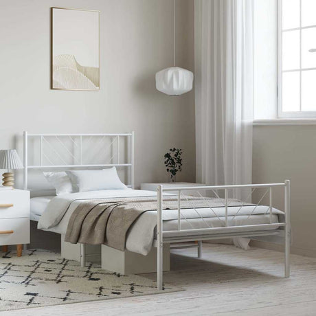Vidaxl bedframe met hoofd- en voeteneinde metaal wit 100x190 cm