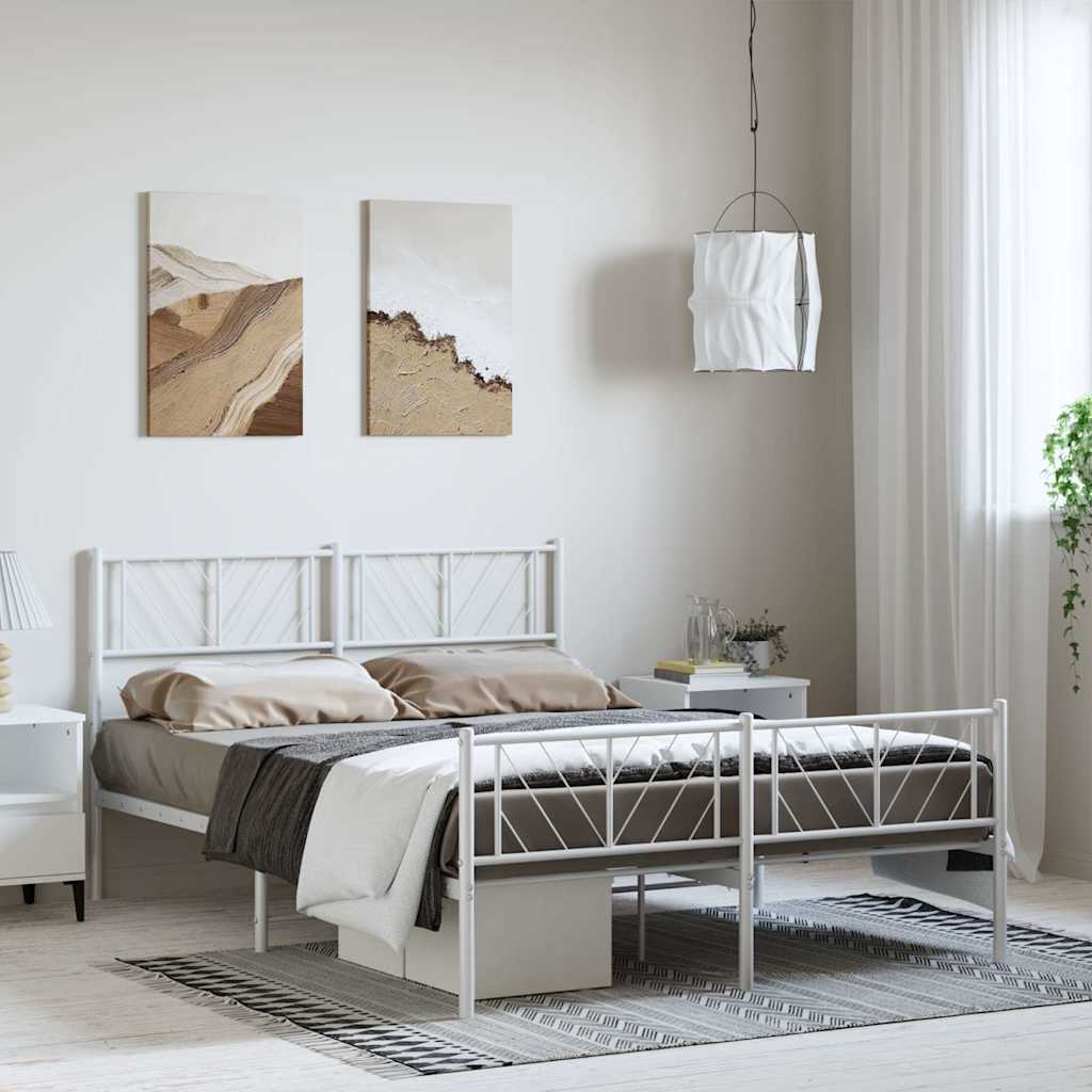 Vidaxl bedframe met hoofd- en voeteneinde metaal wit 135x190 cm
