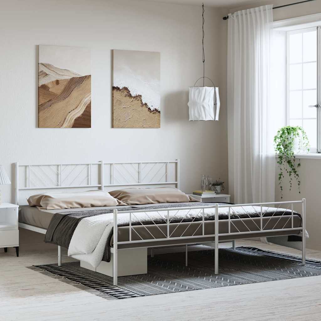 Vidaxl bedframe met hoofd- en voeteneinde metaal wit 193x203 cm