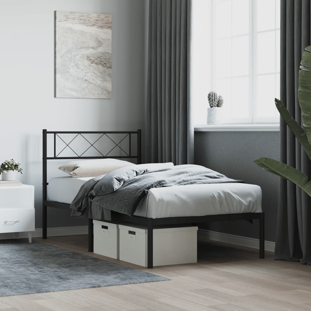 Vidaxl bedframe met hoofdbord metaal zwart 90x200 cm