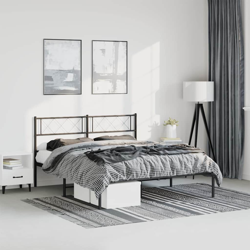 Vidaxl bedframe met hoofdbord metaal zwart 135x190 cm