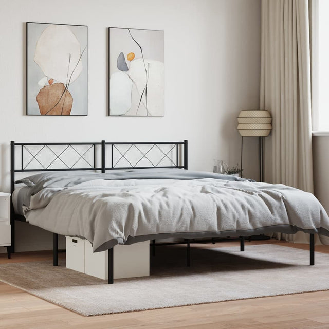 Vidaxl bedframe met hoofdbord metaal zwart 140x200 cm