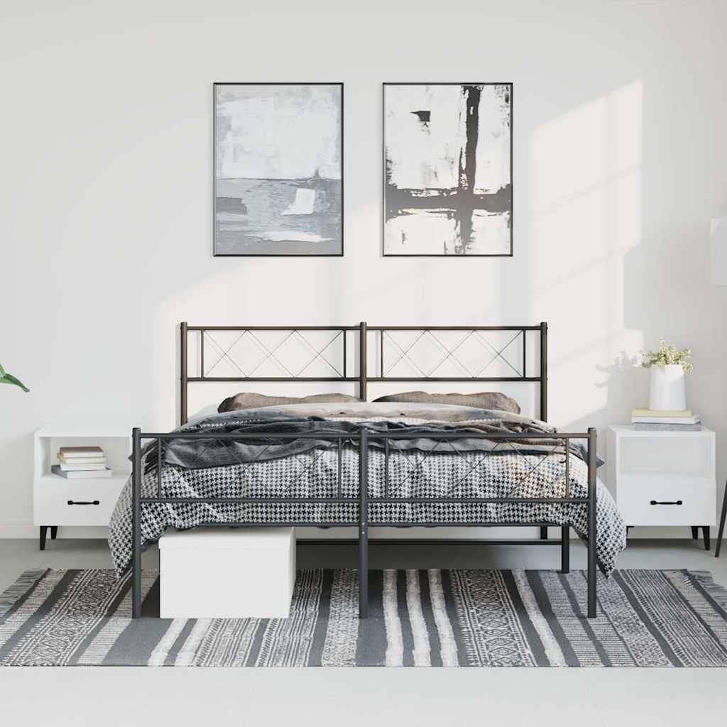 Vidaxl bedframe met hoofd- en voeteneinde metaal zwart 135x190 cm