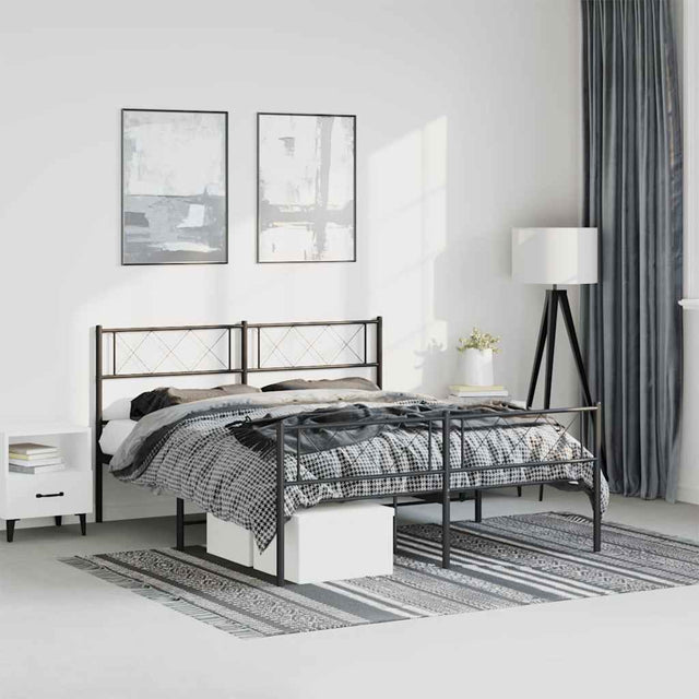Vidaxl bedframe met hoofd- en voeteneinde metaal zwart 135x190 cm