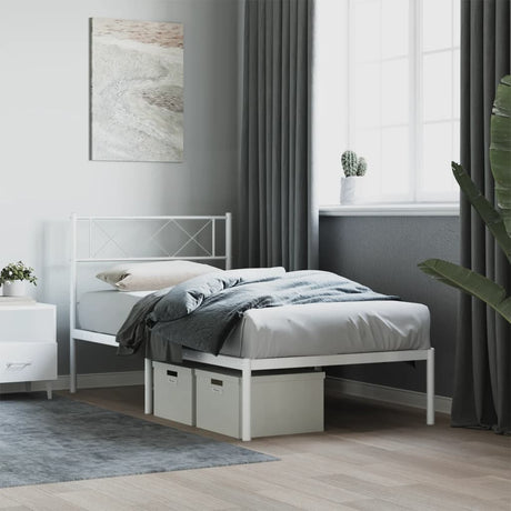 Vidaxl bedframe met hoofdbord metaal wit 90x190 cm