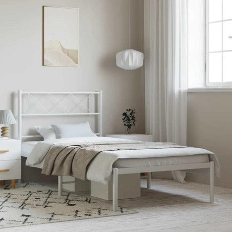 Vidaxl bedframe met hoofdbord metaal wit 100x190 cm