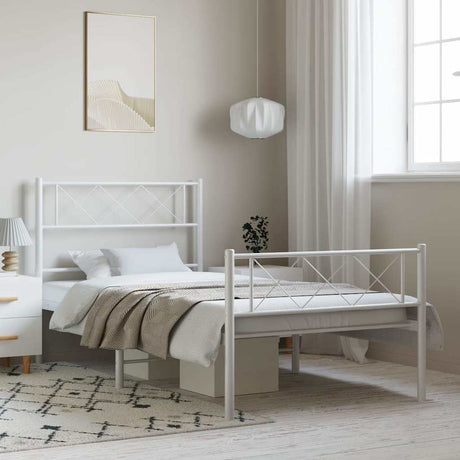 Vidaxl bedframe met hoofd- en voeteneinde metaal wit 100x190 cm