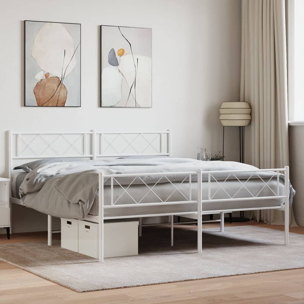 Vidaxl bedframe met hoofd- en voeteneinde metaal wit 140x190 cm