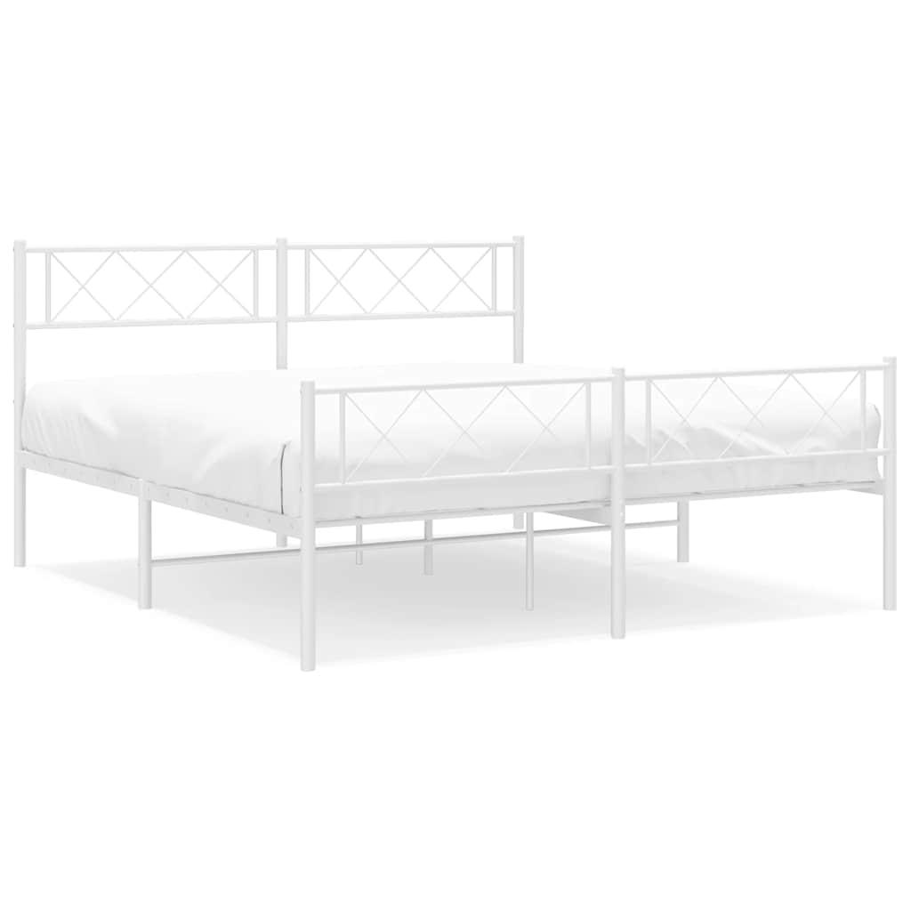 Vidaxl bedframe met hoofd- en voeteneinde metaal wit 150x200 cm