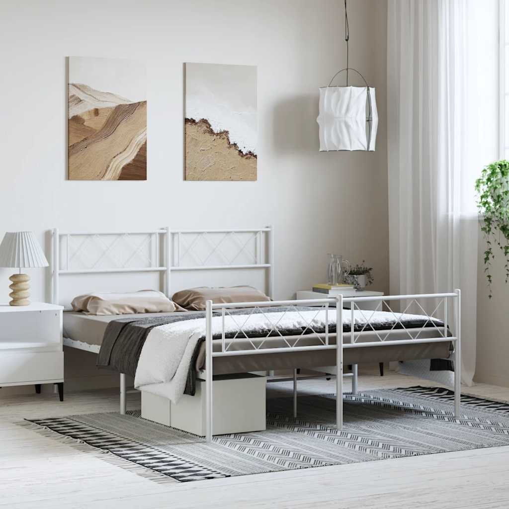 Vidaxl bedframe met hoofd- en voeteneinde metaal wit 150x200 cm