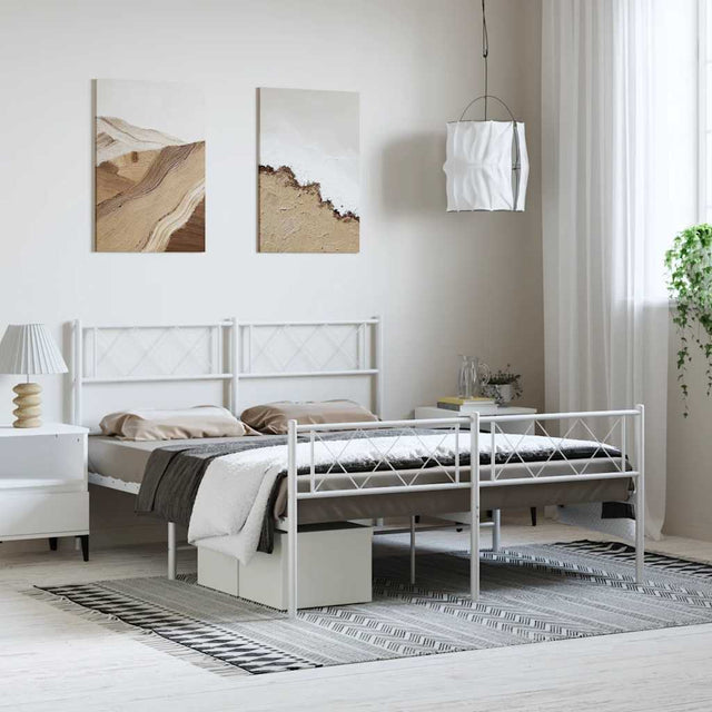 Vidaxl bedframe met hoofd- en voeteneinde metaal wit 150x200 cm