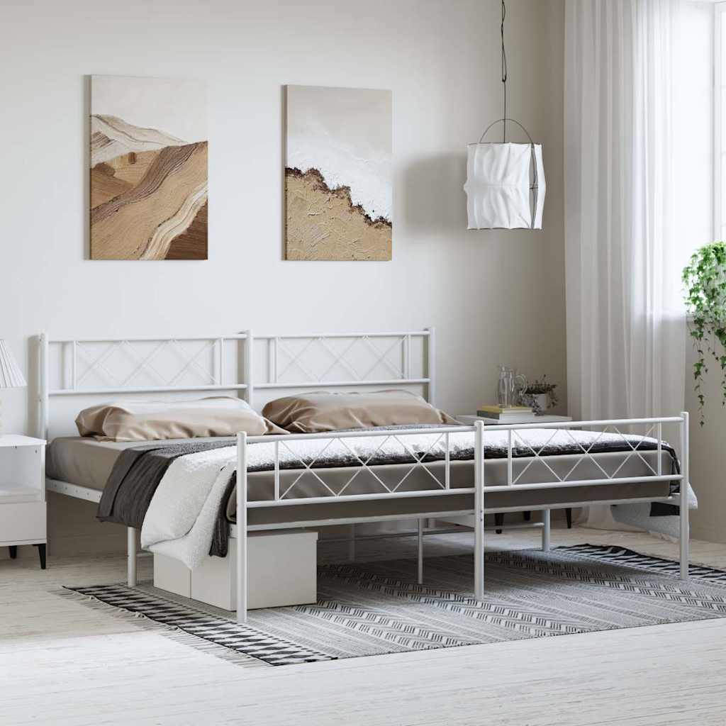 Vidaxl bedframe met hoofd- en voeteneinde metaal wit 193x203 cm