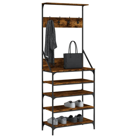 Wieszak na ubrania VidaXL z półką na buty 70x34x184 cm dąb wędzony