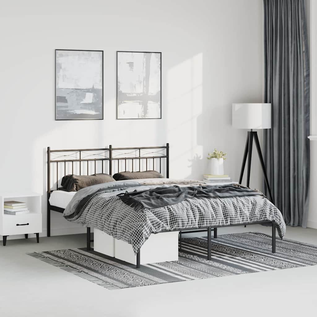 Vidaxl bedframe met hoofdbord metaal zwart 150x200 cm