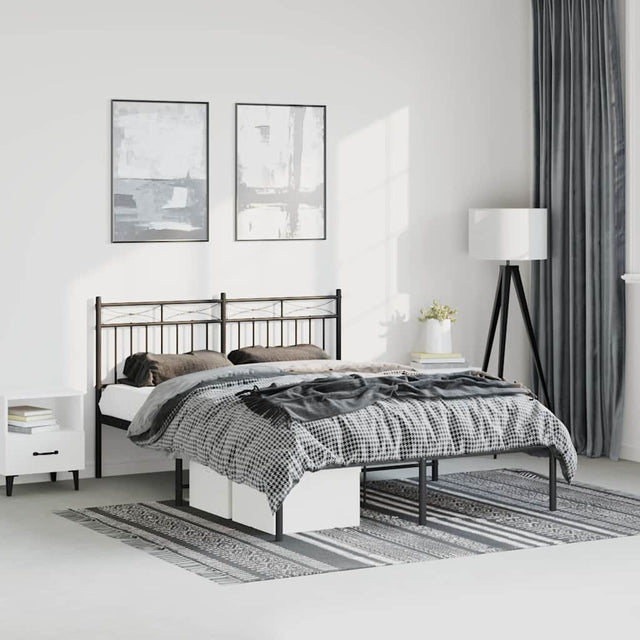 Vidaxl bedframe met hoofdbord metaal zwart 150x200 cm