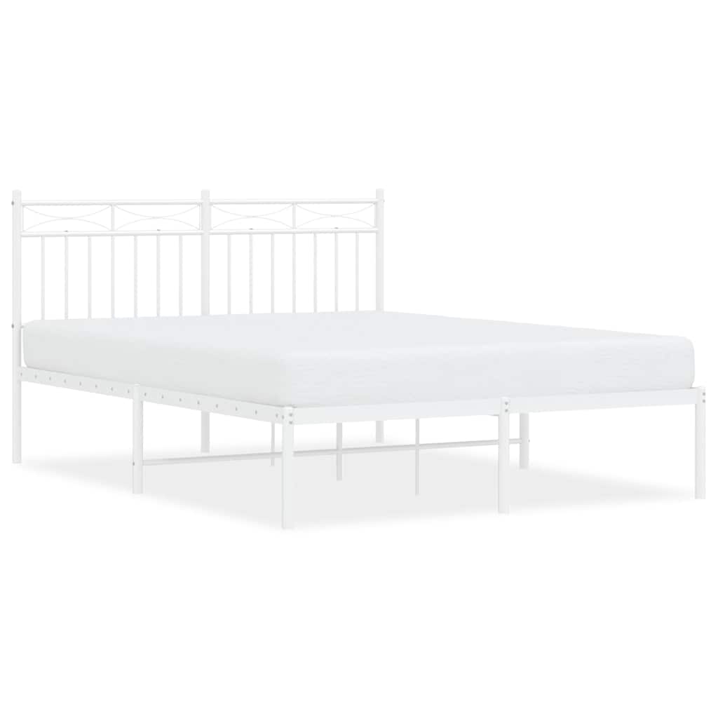 Vidaxl bedframe met hoofdbord metaal wit 135x190 cm