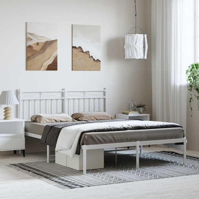 Vidaxl bedframe met hoofdbord metaal wit 135x190 cm