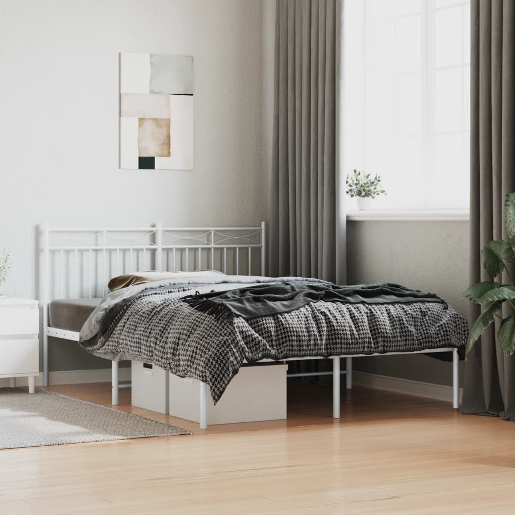Vidaxl bedframe met hoofdbord metaal wit 140x200 cm