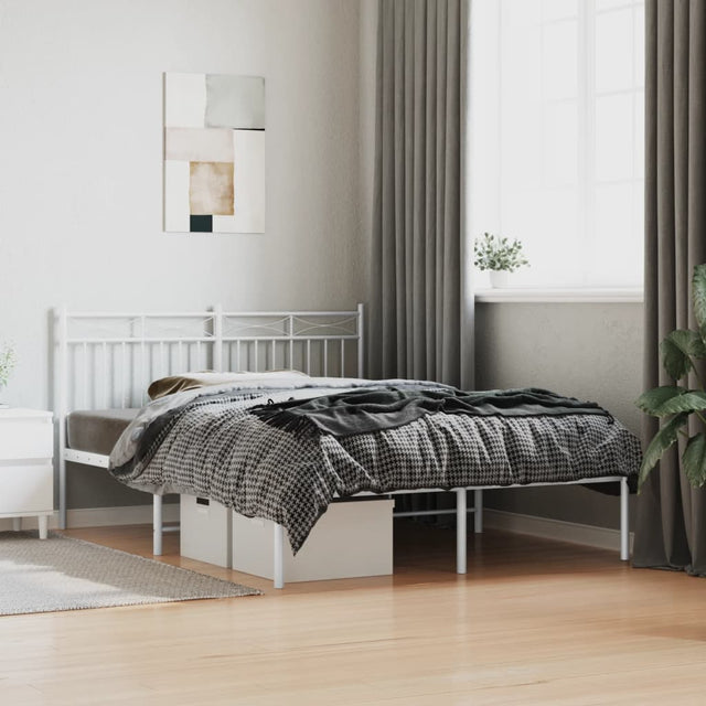 Vidaxl bedframe met hoofdbord metaal wit 140x200 cm