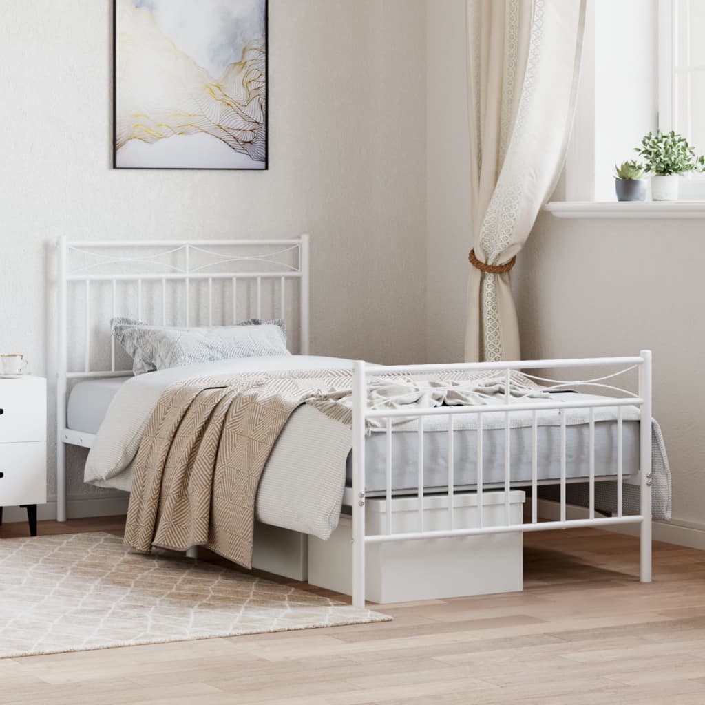 Vidaxl bedframe met hoofd- en voeteneinde metaal wit 90x200 cm