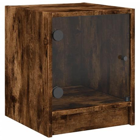 Vidaxl nachtkastje met glazen deur 35x37x42 cm gerookt eikenkleurig