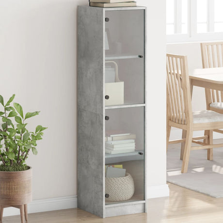 Vidaxl hoge kast met glazen deuren 35x37x142 cm betongrijs