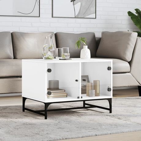Vidaxl salontafel met glazen deuren 68,5x50x50 cm wit