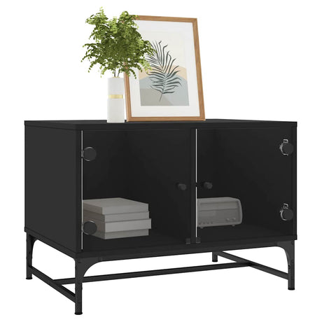 Vidaxl salontafel met glazen deuren 68,5x50x50 cm zwart