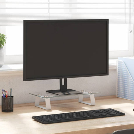 Stojak na monitor VidaXL 40x20x8 cm, szkło hartowane i metal, biały
