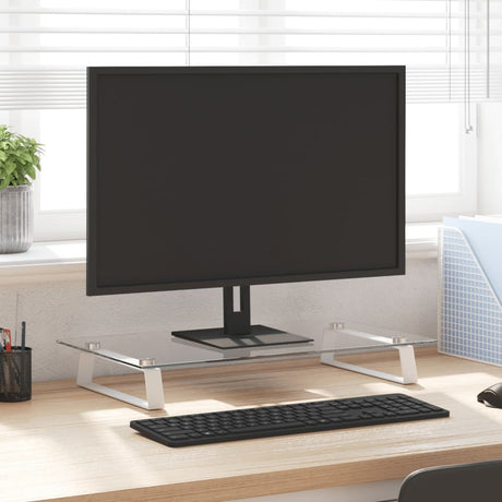 Stojak na monitor VidaXL 60x35x8 cm, szkło hartowane i metal, biały