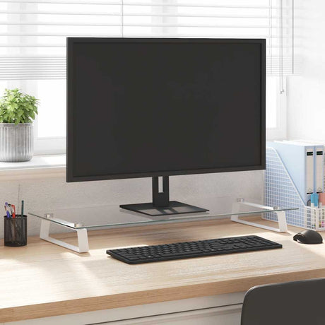 Stojak na monitor Vidaxxl 80x35x8 cm szkło hartowane i metal biały