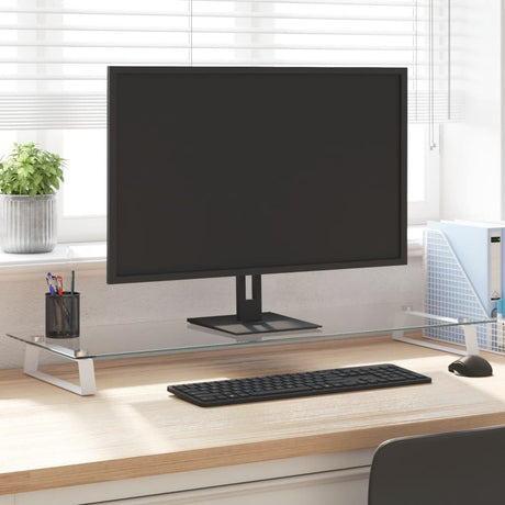 Stojak na monitor VidaXL 100x35x8 cm, szkło hartowane i metal, biały