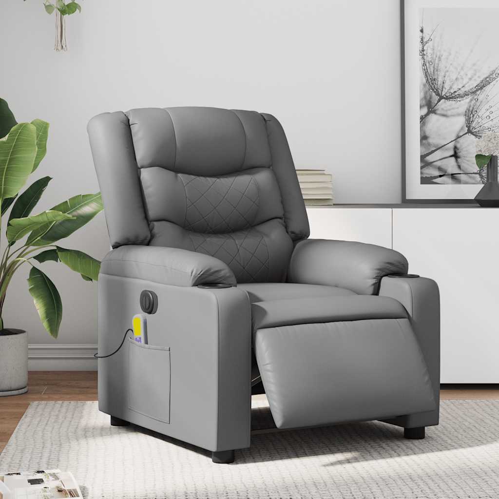 Vidaxl massagestoel verstelbaar elektrisch kunstleer grijs