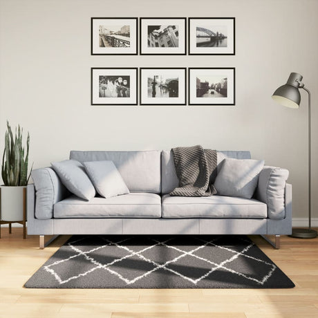 VidaXL Dywan Pamplona z długim włosiem, 120x120 cm, czarno-kremowy