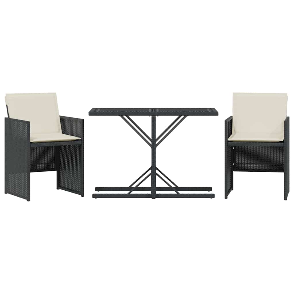 Vidaxl 3-delige bistroset met kussens poly rattan zwart