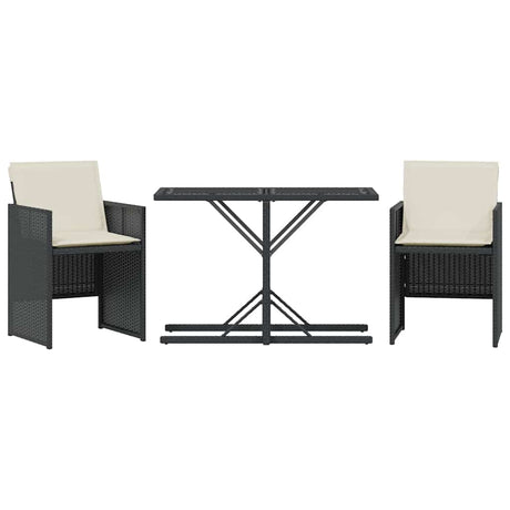 Vidaxl 3-delige bistroset met kussens poly rattan zwart