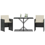 Vidaxl 3-delige bistroset met kussens poly rattan zwart
