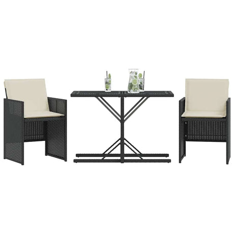 Vidaxl 3-delige bistroset met kussens poly rattan zwart